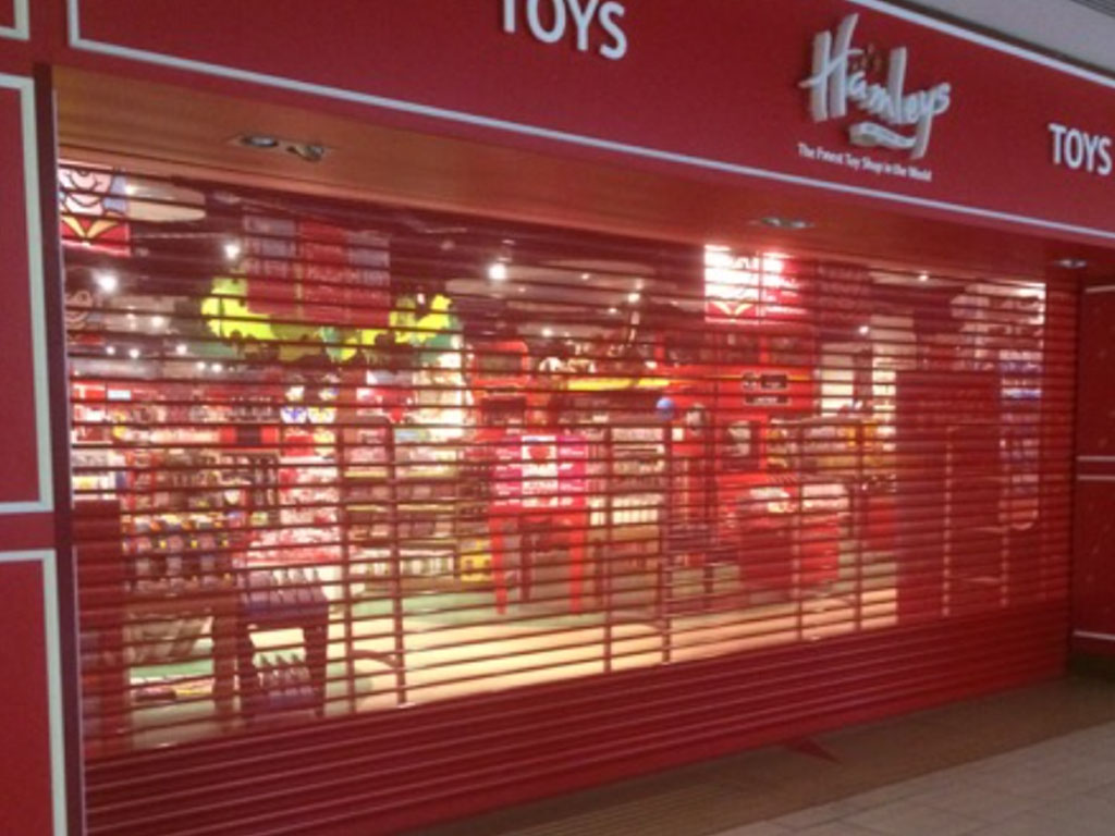 Tube and Link roller shutter installed at Hamleys, Lakeside, Essex